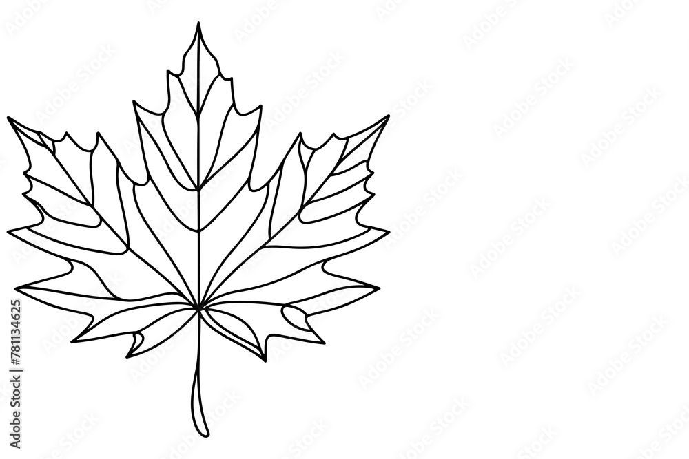 Continuous one black line drawing maple leaf icon outline doodle vector ...