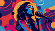 A retro poster of singing  girl, vibrant colors abstract background, Generative AI