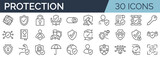 Fototapeta Panele - Set of 30 outline icons related to protection. Linear icon collection. Editable stroke. Vector illustration