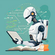 © ismael - white color robot reading and learning AI concept
