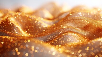 Fototapete - Gold glitter wave abstract background, golden sparkles on white, VIP design template