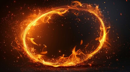 Poster - A magic round frame with glow lights and swirl trails on a transparent background. Illustration in modern format.