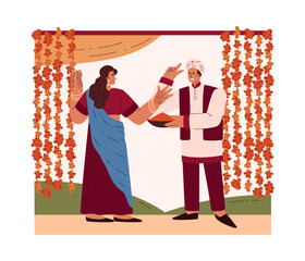 Wall Mural - Scene with happy people about Indian wedding flat style