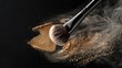 Close-up of a powder brush against a soft backdrop, bristles dusted with powder, showcasing even coverage techniques
