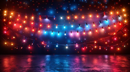 Leinwandbilder - The Christmas lights isolated realistic design elements are glowing during the holiday season. Christmas decorations garlands are decorated with Christmas lights. Modern image.