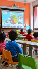 Aufkleber - Children Engaged in Interactive Learning at a Bright Classroom Setting