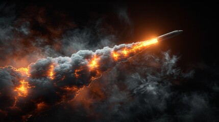 Aufkleber - The smoke from a space rocket launch is accompanied by a foggy trail of an airplane or jet. The condensation track of a plane is isolated on a transparent background. This is a realistic modern
