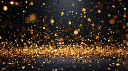 Canvas Print - Golden confetti falling on transparent background. Shiny gold tinsel. Party backdrop. Holiday design elements for web banner, poster, flyer, invitation. Modern illustration.