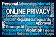Online Privacy Word Cloud on Blue Background