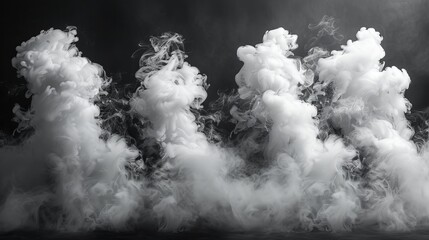 Poster - Isolated white fog or smoke on black background. White clouds, mist, or smog background. Collection of white smoke and cloudiness.