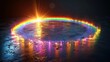 The halo rays of the rainbow are isolated on a dark transparent background to reproduce the reflections of the holographic lens flare. This is a modern illustration representing the prism radial