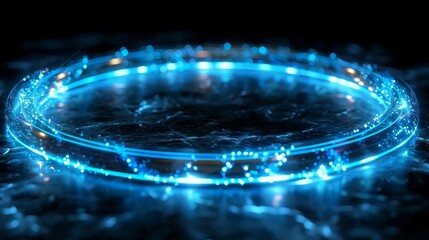 Fototapete - A realistic teleportation portal with light aura and glowing holograms. Yellow energy circles on transparent background. Innovation technology. Modern teleports set.