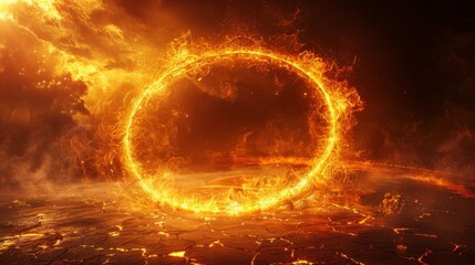 Poster - Background with light lines and an abstract golden ring