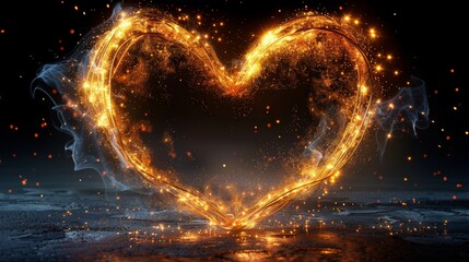 Leinwandbilder - This gold heart is isolated on a transparent background. It is suitable for holiday cards, banners, and invitations. The heart-shaped wire glows as it moves.