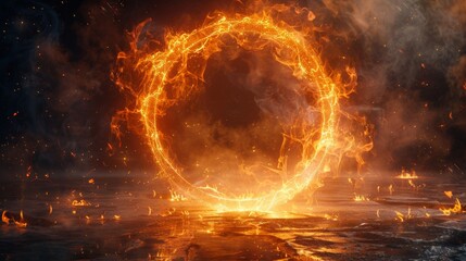 Aufkleber - Magic witchcraft circle with runes. Ethereal fire portal sign with strange flame spark. Decor elements for wizard, shaman, medium. Halo trail on transparent background.