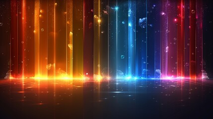 Poster - Reflective rainbow crystal light beams on dark transparent background with rainbow optics. Modern illustration set.
