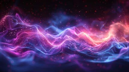 Aufkleber - A neon laser wave swirl with glowing light effect. Electric wavy trail; thunderbolt; and a cyber futuristic border with purple and blue laser beams. Modern illustration.