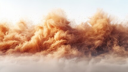 Wall Mural - A dirty sandstorm, a sand storm, dirty dust, brown smoke, or a sand cloud isolated on white. A realistic modern illustration.