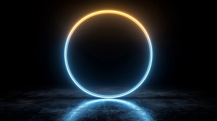 Fototapete - On a black background, there is a circle light frame