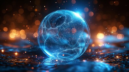 Aufkleber - The blue bubble sphere protection shield is dotted with sparkling particles and contains light beams.