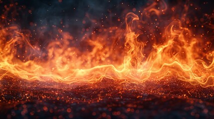 Wall Mural - Stunning fire spark overlay on smoke and flame background. Grill heat glow in cloud isolated transparent modern. Creating a realistic flying orange sparkle abstract. Hell bonfire fiery with hot