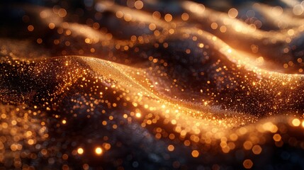 Aufkleber - Gold dust glitter sparkle wave texture on a black background. Shimmer pattern.