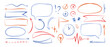 Colored doodle arrows, speech bubble, sketch underline, highlight element. Hand drawn graphic element. Vector illustration.