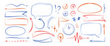 Fototapeta Pokój dzieciecy - Colored doodle arrows, speech bubble, sketch underline, highlight element. Hand drawn graphic element. Vector illustration.