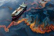 Oil leak from Ship, Oil sludge contaminating the sea during the oil spill disaster