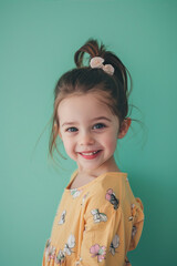 Wall Mural - Smiling little girl on mint background
