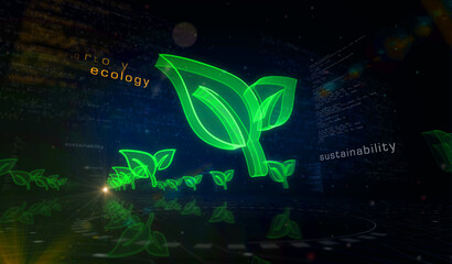 Wall Mural - Ecology and eco friendly technology symbol digital concept 3d illustration