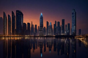 Wall Mural - city skyline at sunset