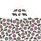 Fototapeta Pokój dzieciecy - delicate linear colorful floral mother's day card with pink tiny flowers and fresh green leaves on white background flat doodle illustration centerpiece
