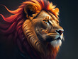 Löwen Kopf im Profil mit oranger Mähne