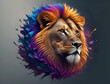 Löwen Kopf im Profil mit abstrakter blau lila Mähne