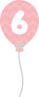 Pastel numbered balloon illustration, pink number six. Baby and kids party decoration.