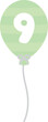 Pastel numbered balloon illustration, green number nine. Baby and kids party decoration.