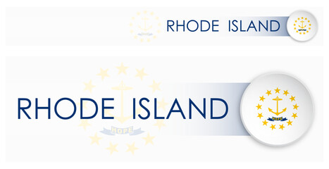 Wall Mural - Rhode Island US state horizontal web banner in modern neomorphism style. Webpage Rhode Island election header button for mobile application or internet site. Vector