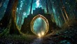 mystical and weird portal in a dark forest at night