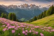 © Premium Art - Serene Springtime: Idyllic Mountain Landscape in the Alps, Adorned with Blooming Meadows