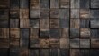 a detailed closeup of a hardwood wall featuring small rectangular wooden squares the varying tints and shades of brown create a unique artlike pattern