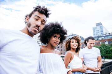 Wall Mural - Group of friends spending time togeher in New york city,