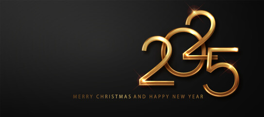 Wall Mural - happy new year 2025 banner. golden vector luxury text 2025 happy new year. gold premium numbers desi