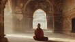 AI generated illustration of a monk sitting in an ancient chamber