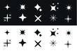 Sparkle star icon set. Abstract sign symbol. Stars Sparkles sign symbol set. Decoration element. Cute shape collection. Shining effect. Flat design. Black and white background Isolated. Vector