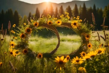 Wall Mural - sunset in the meadow
