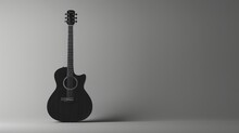 Black Guitar Against A Minimalist Grey Background.