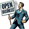 © Wirestock - An AI illustration of an open for business man holds a sign in his hands