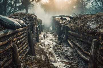 Muddy War trenches built during war for shelter