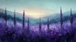 Twilight Lavender Field, Purple Hues, Mystical Nature Illustration